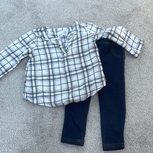 Baby Girls Size 12 Months Outfit - Flannel Shirt and Jeggings